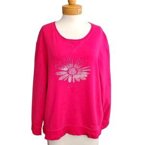 Life Is Good Women's Go-To Crew Daisy Hearts Pink Sweater Sweatshirt Sz XL